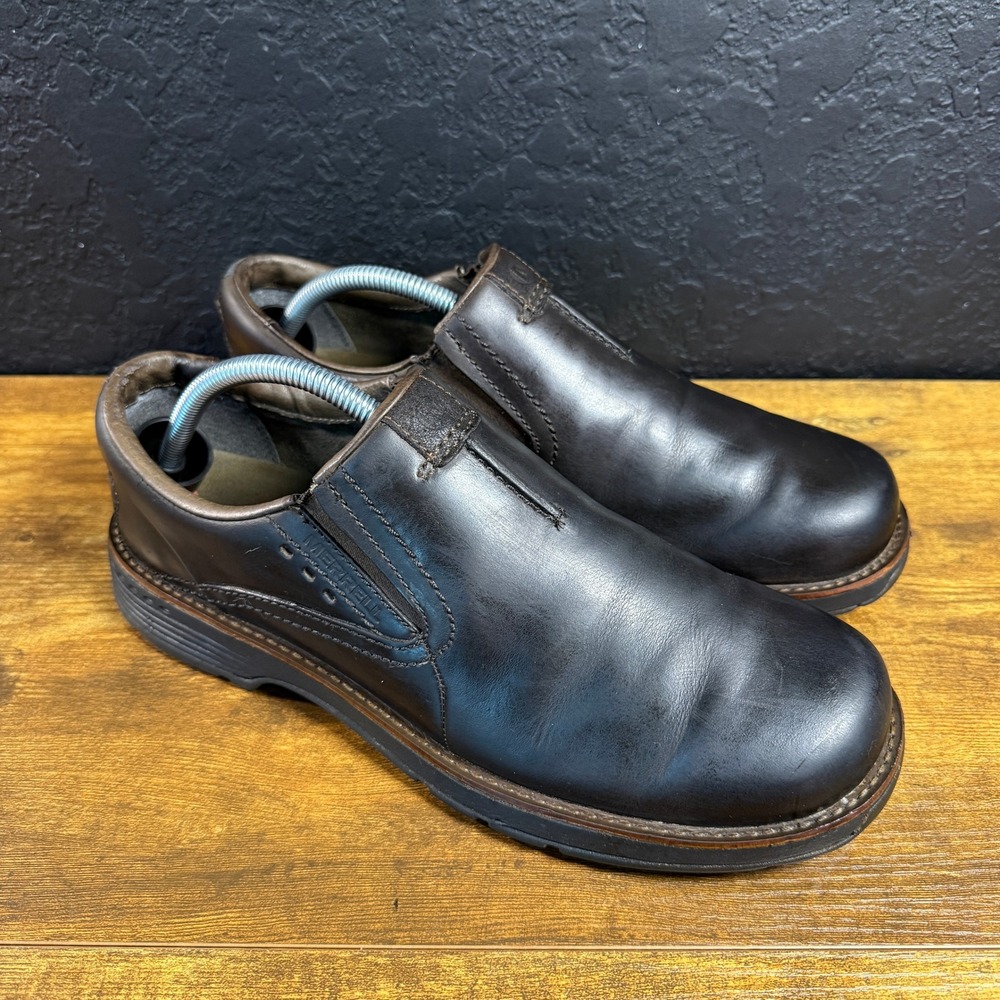 Merrell World Legend J42147 Dark Brown Leather Slip On Loafers‎ Mens Size 9.5